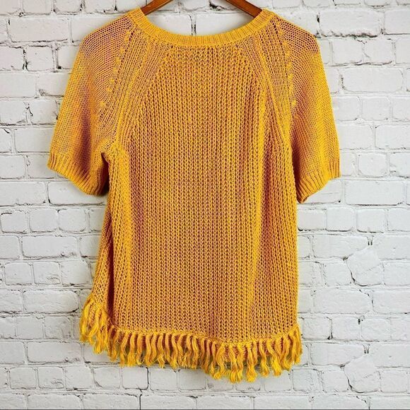 J Crew Short Sleeve Fringe Hem Knit Top Mustard/Gold S - Picture 5 of 9